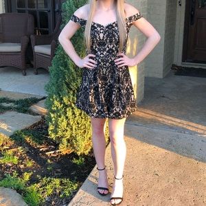 Francesca’s off the shoulder black lace dress